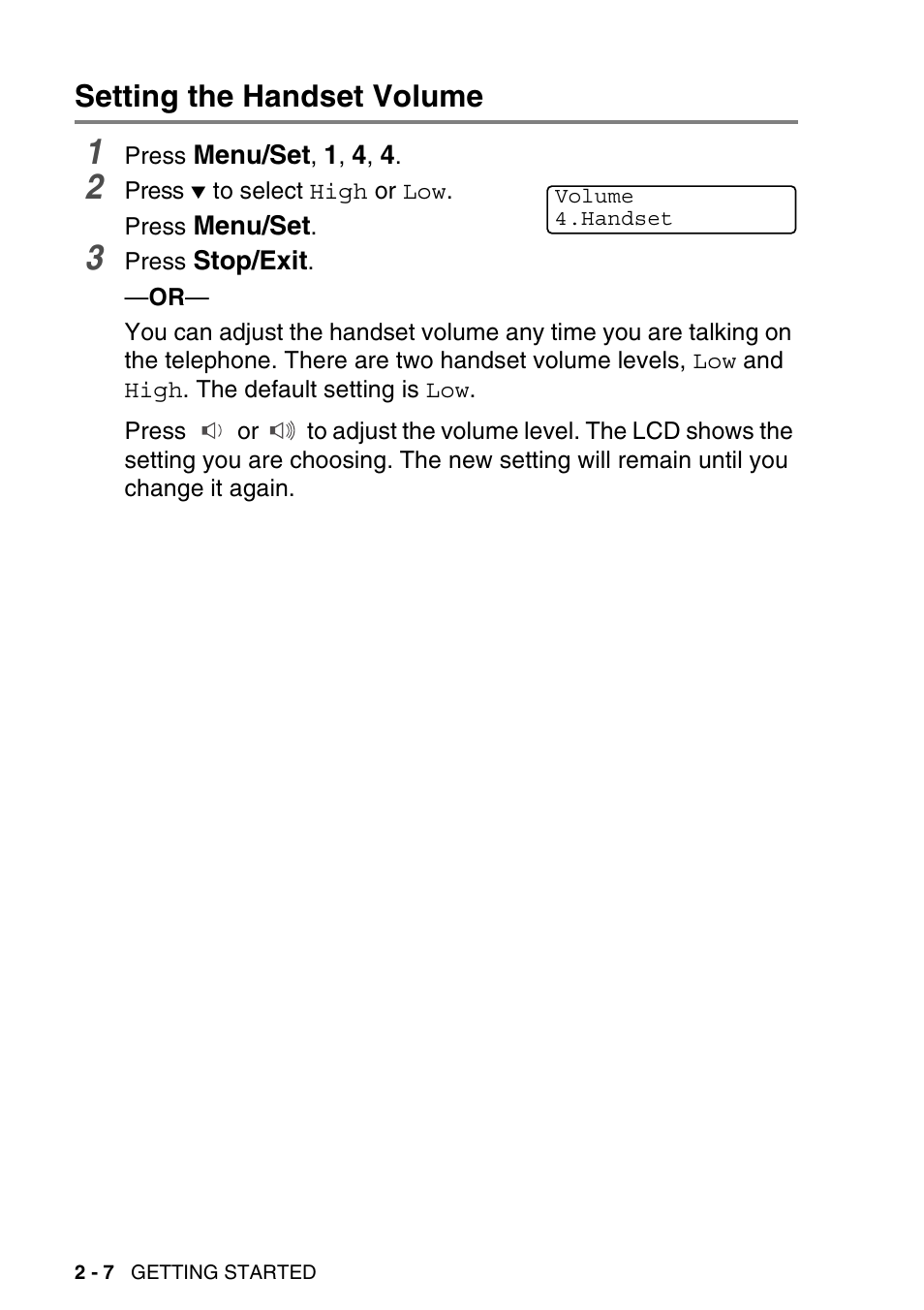 Setting the handset volume, Setting the handset volume -7 | Brother MFC-640CW User Manual | Page 52 / 225
