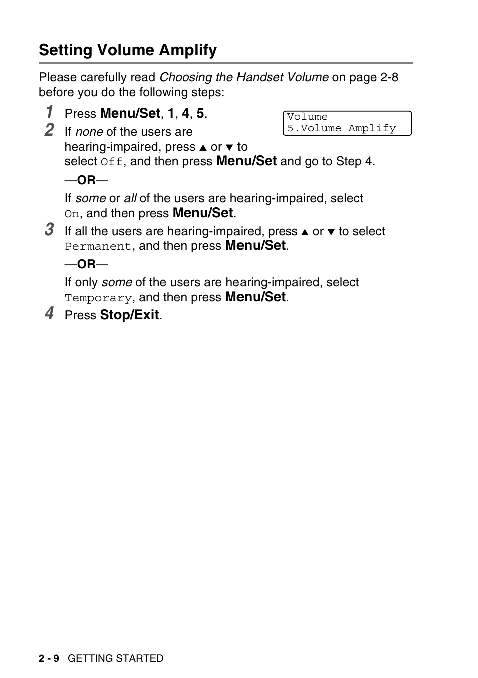 Setting volume amplify, Setting volume amplify -9 | Brother MFC-640CW User Manual | Page 54 / 225