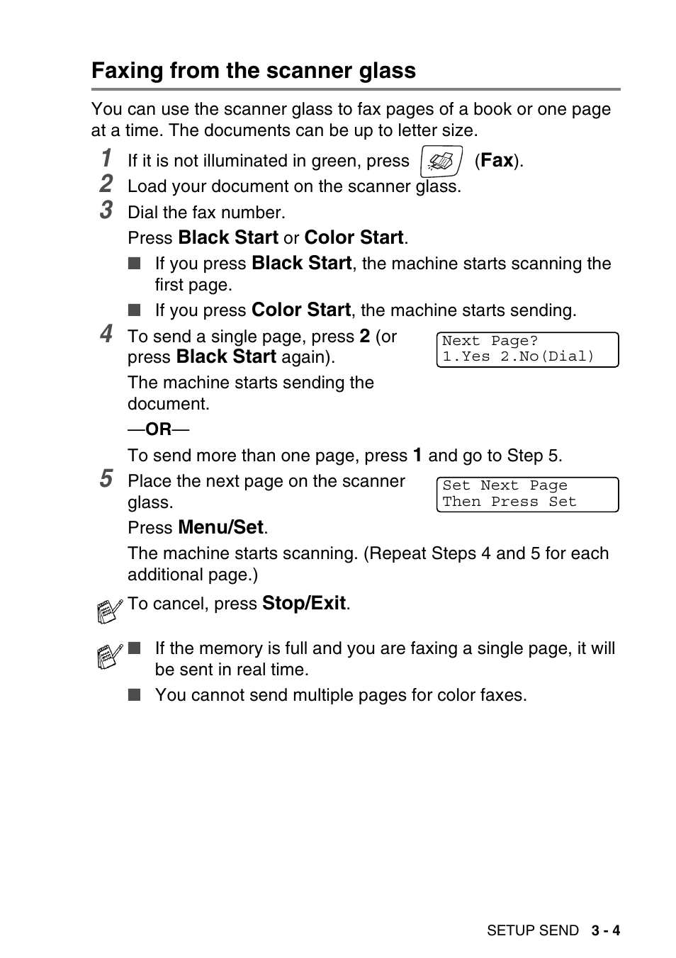 Faxing from the scanner glass, Faxing from the scanner glass -4 | Brother MFC-640CW User Manual | Page 59 / 225