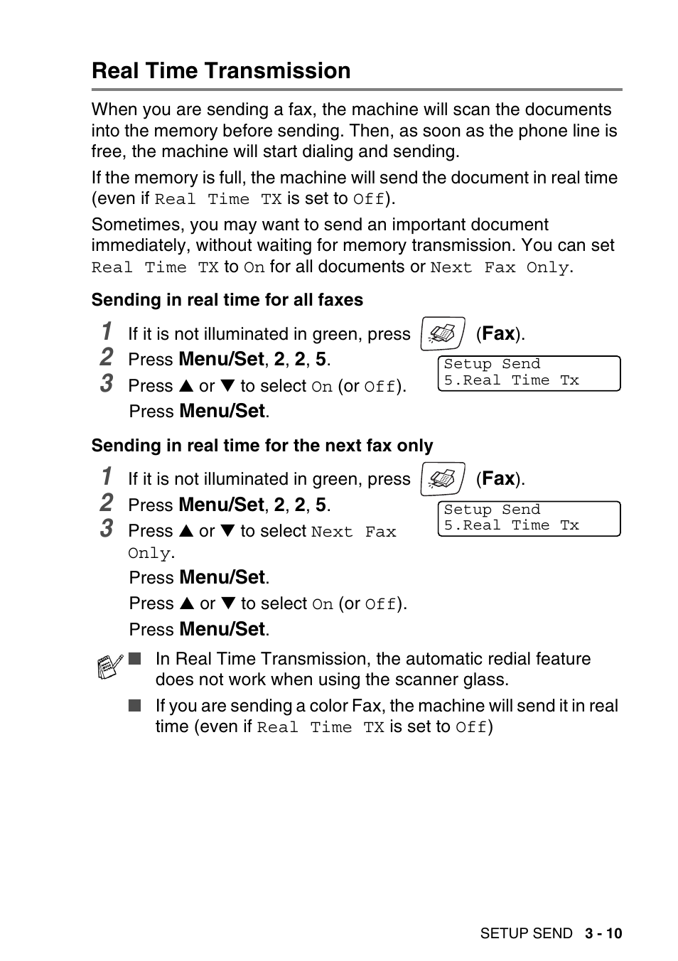 Real time transmission, Real time transmission -10 | Brother MFC-640CW User Manual | Page 65 / 225