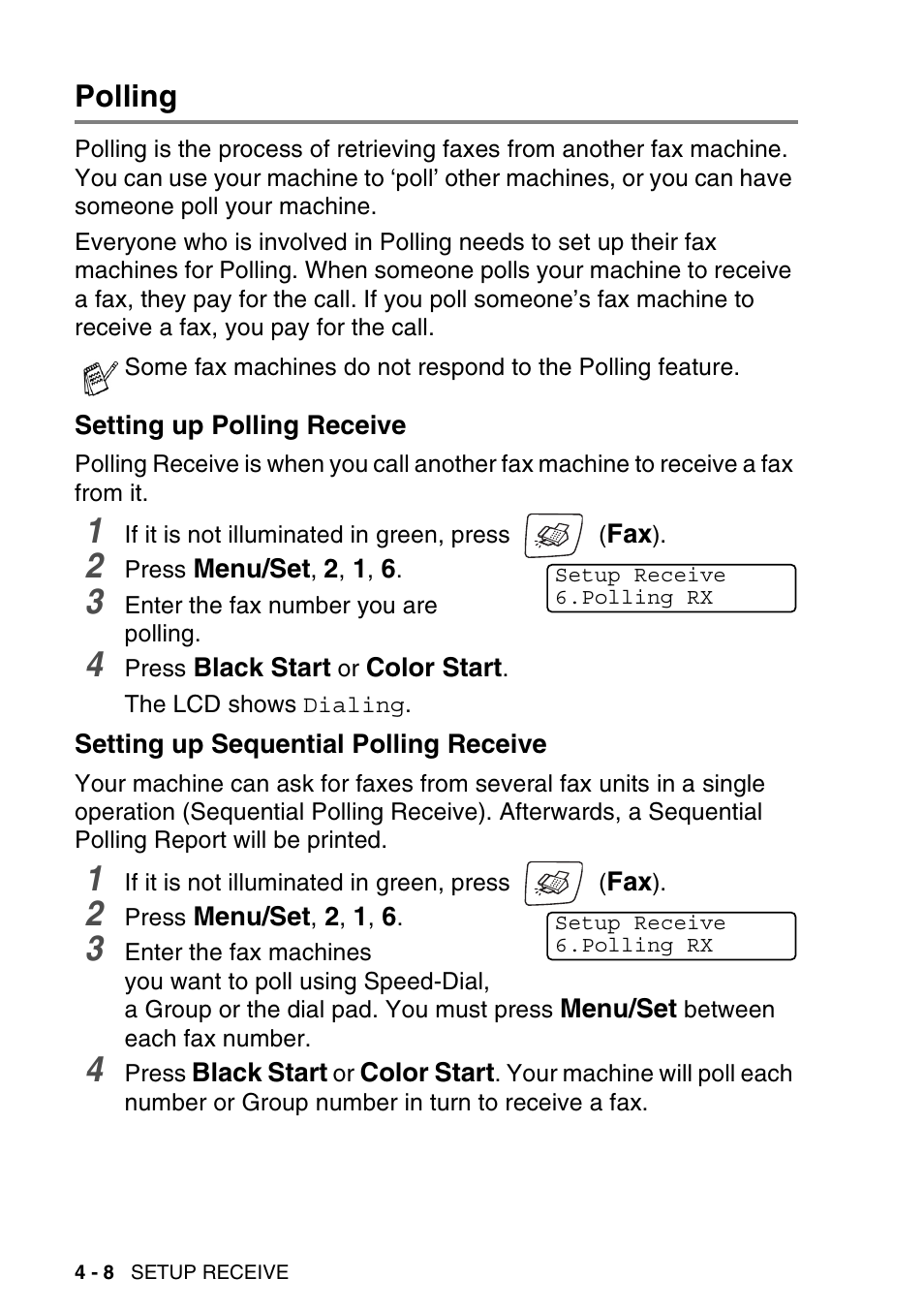 Polling, Setting up polling receive, Setting up sequential polling receive | Polling -8 | Brother MFC-640CW User Manual | Page 78 / 225