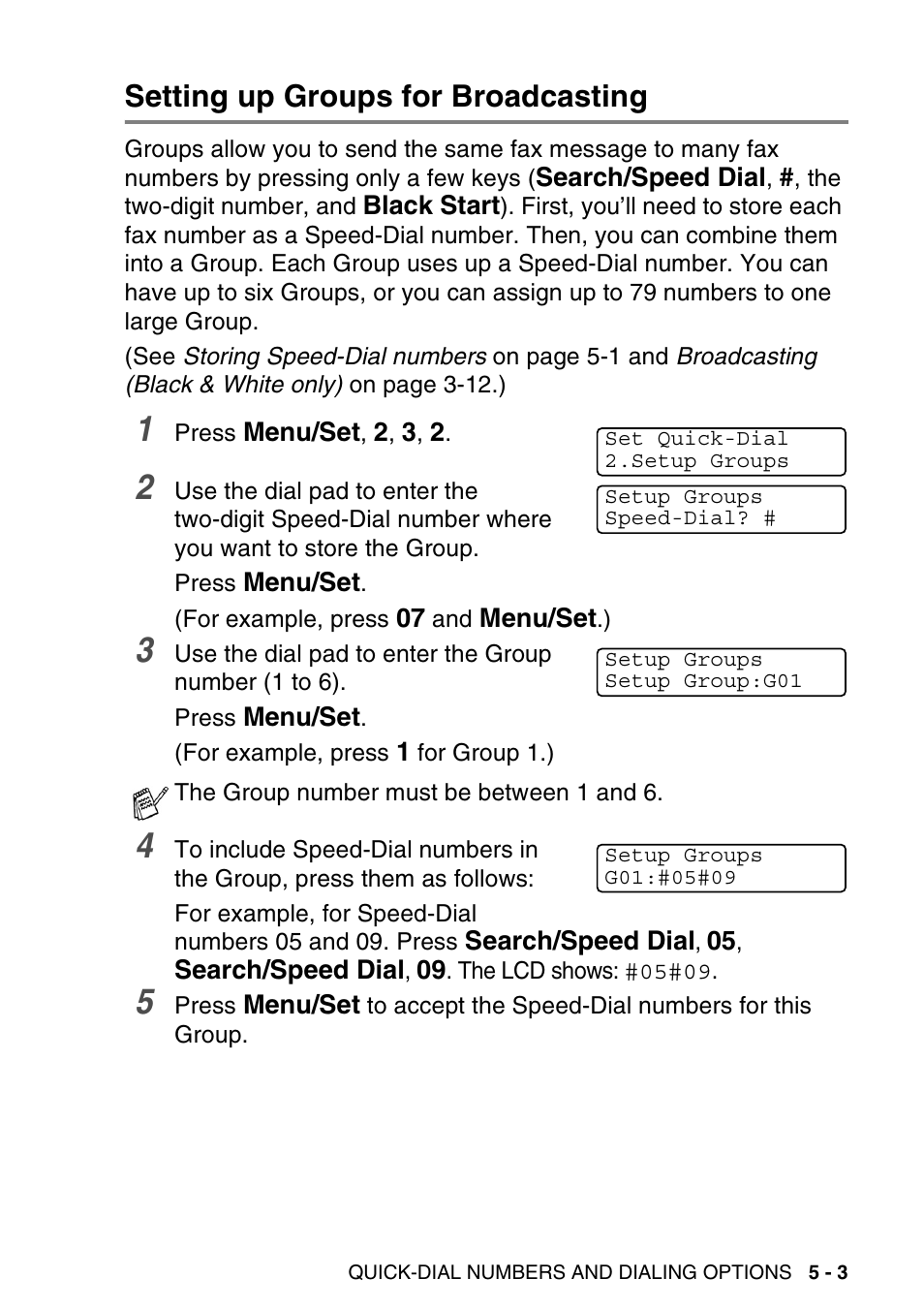 Setting up groups for broadcasting, Setting up groups for broadcasting -3 | Brother MFC-640CW User Manual | Page 81 / 225