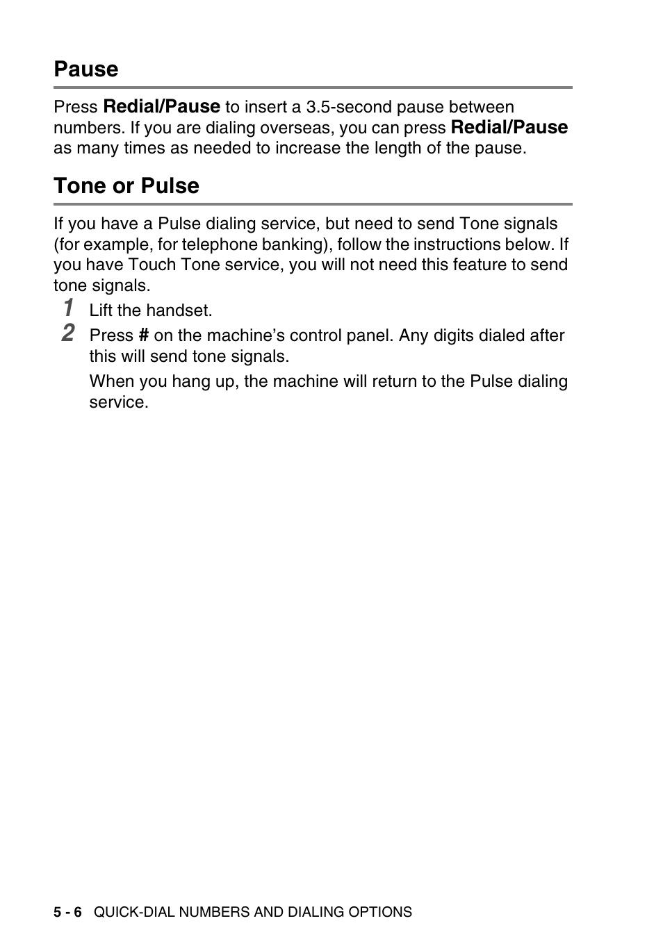Pause, Tone or pulse, Pause -6 tone or pulse -6 | Brother MFC-640CW User Manual | Page 84 / 225