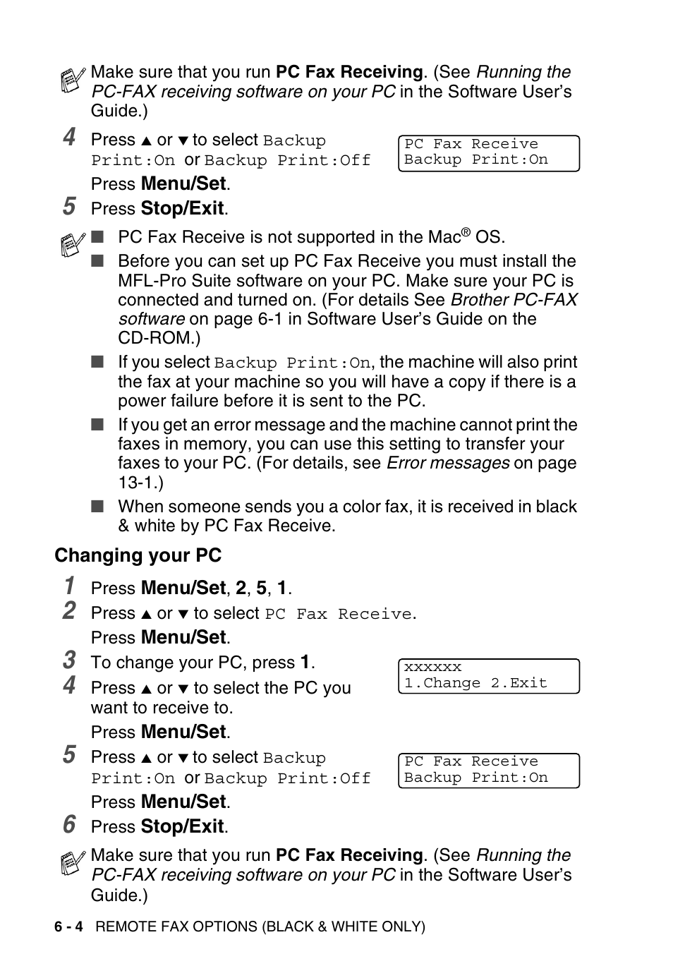 Changing your pc, Changing your pc -4 | Brother MFC-640CW User Manual | Page 90 / 225