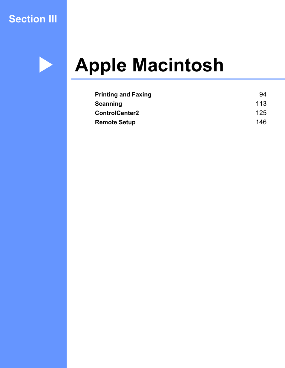 Section iii: apple macintosh, Section iii apple macintosh, Apple macintosh | Brother MFC-7240 User Manual | Page 100 / 160