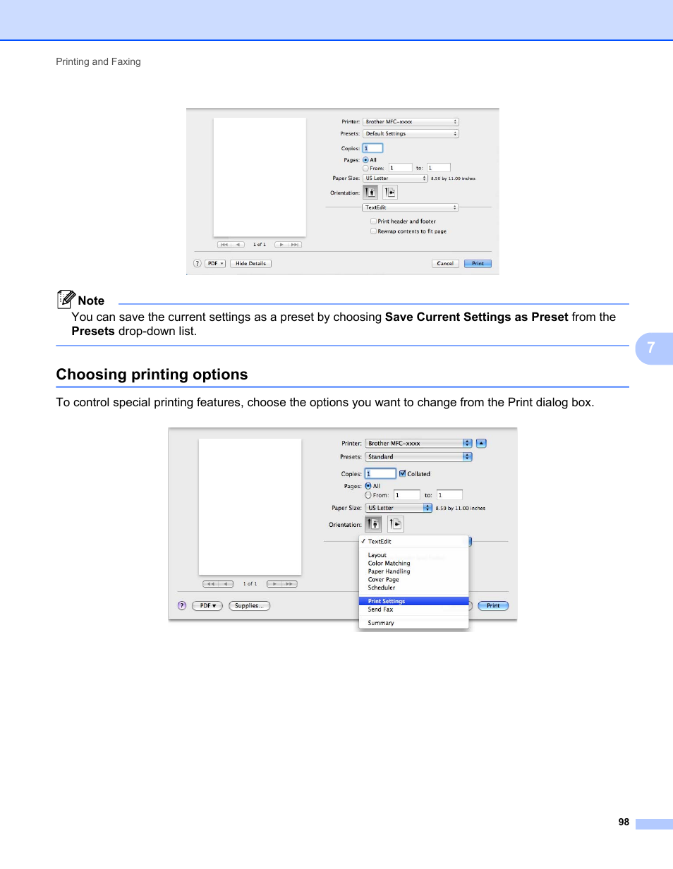 Choosing printing options | Brother MFC-7240 User Manual | Page 105 / 160