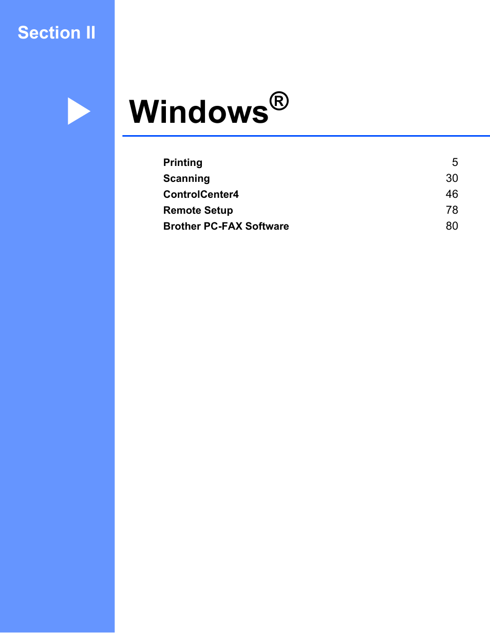 Section ii: windows, Section ii windows, Windows | Brother MFC-7240 User Manual | Page 11 / 160