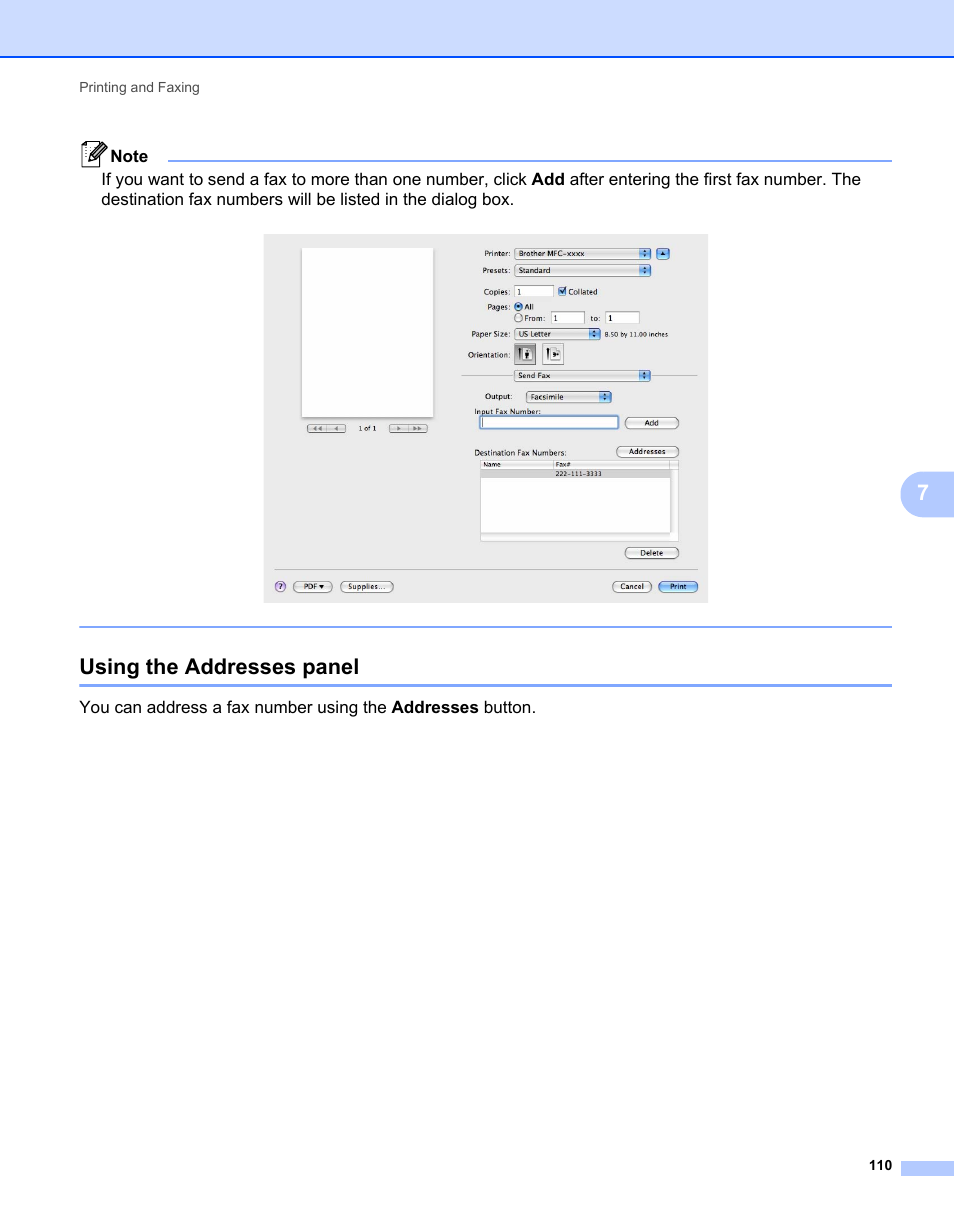 Using the addresses panel | Brother MFC-7240 User Manual | Page 117 / 160