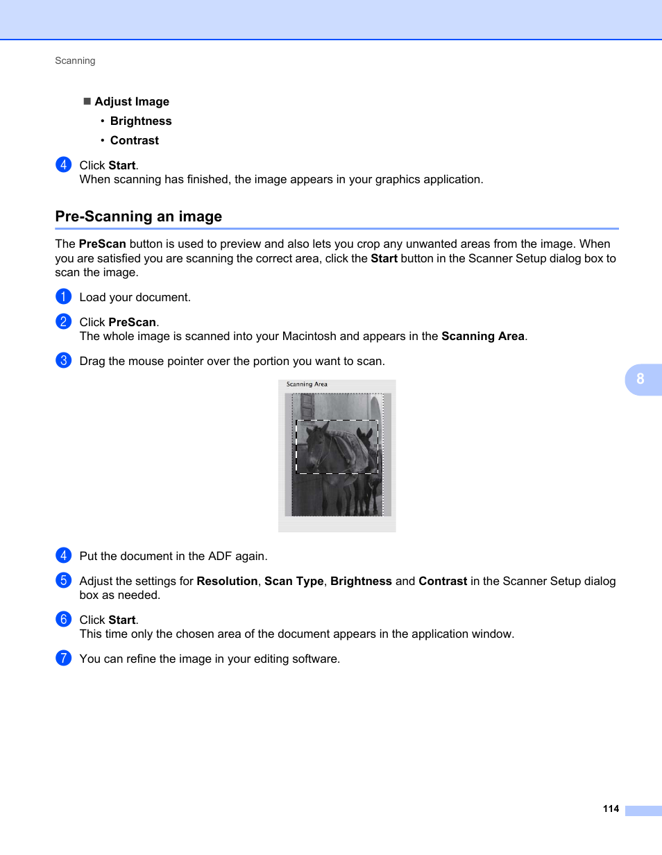 Pre-scanning an image | Brother MFC-7240 User Manual | Page 121 / 160