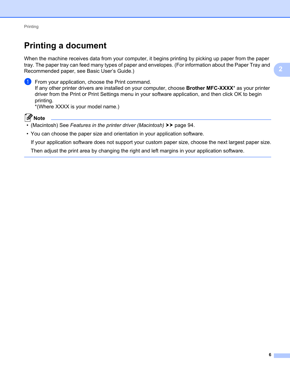 Printing a document | Brother MFC-7240 User Manual | Page 13 / 160