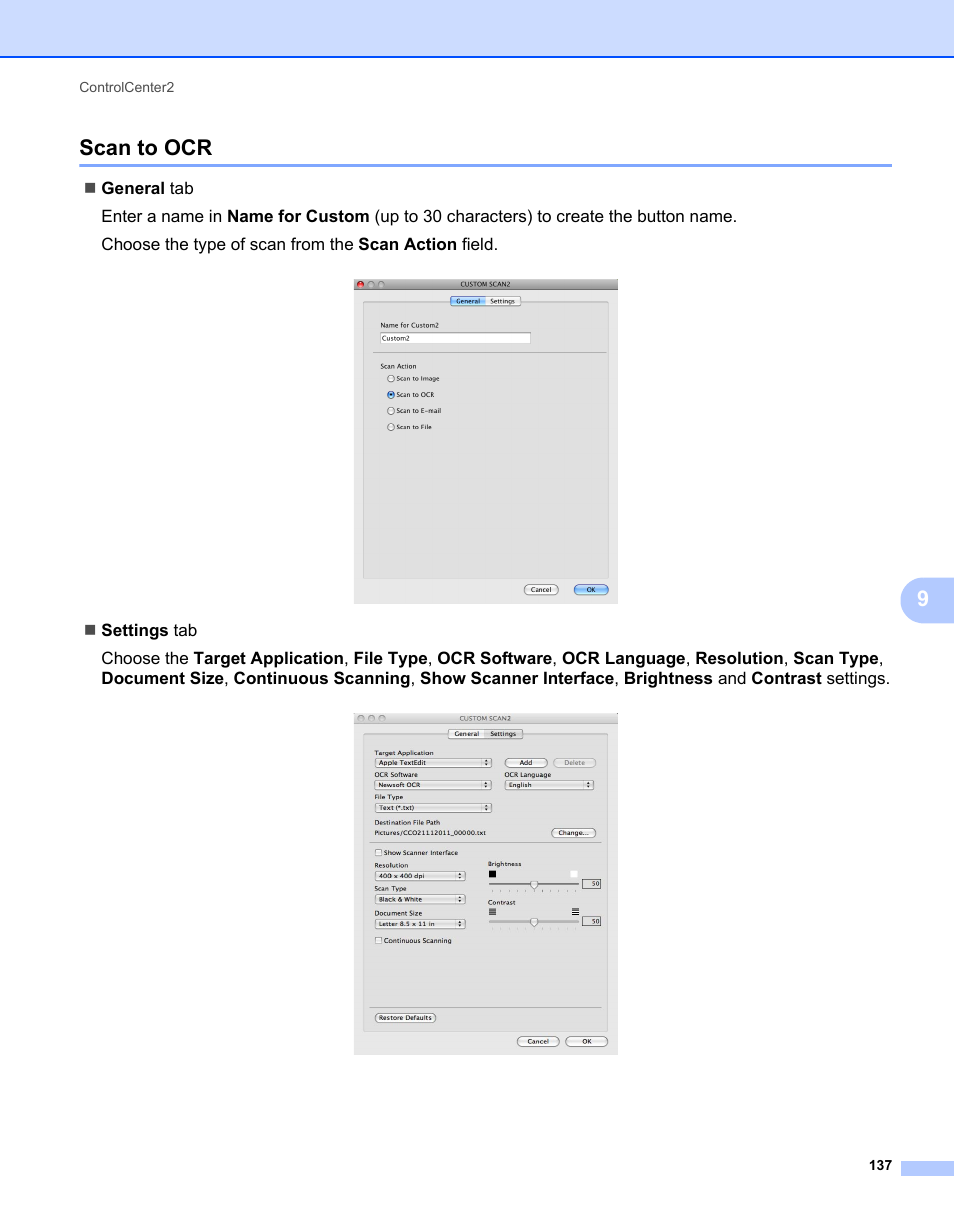 Scan to ocr, 9scan to ocr | Brother MFC-7240 User Manual | Page 144 / 160