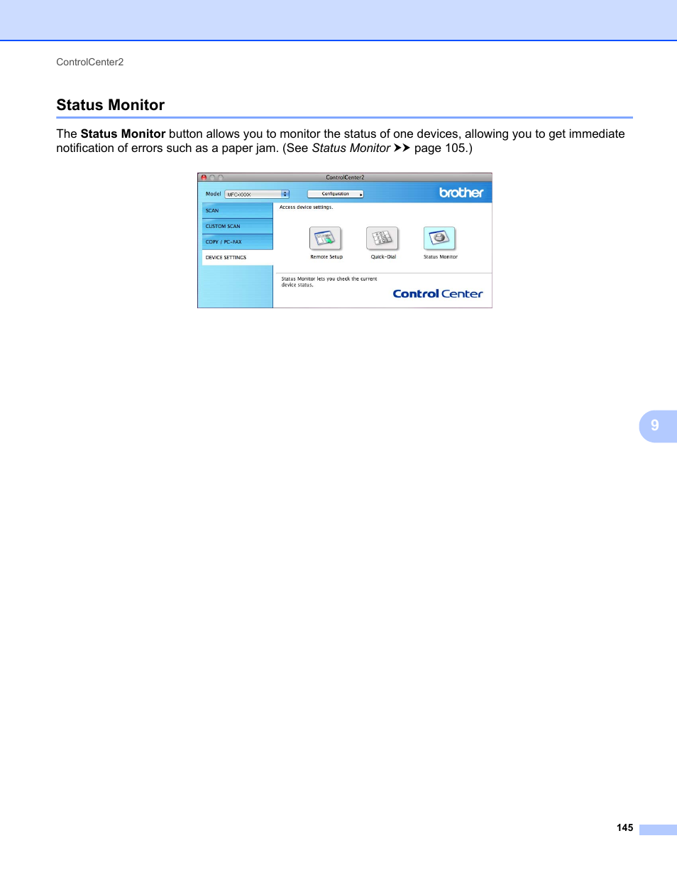 Status monitor, 9status monitor | Brother MFC-7240 User Manual | Page 152 / 160