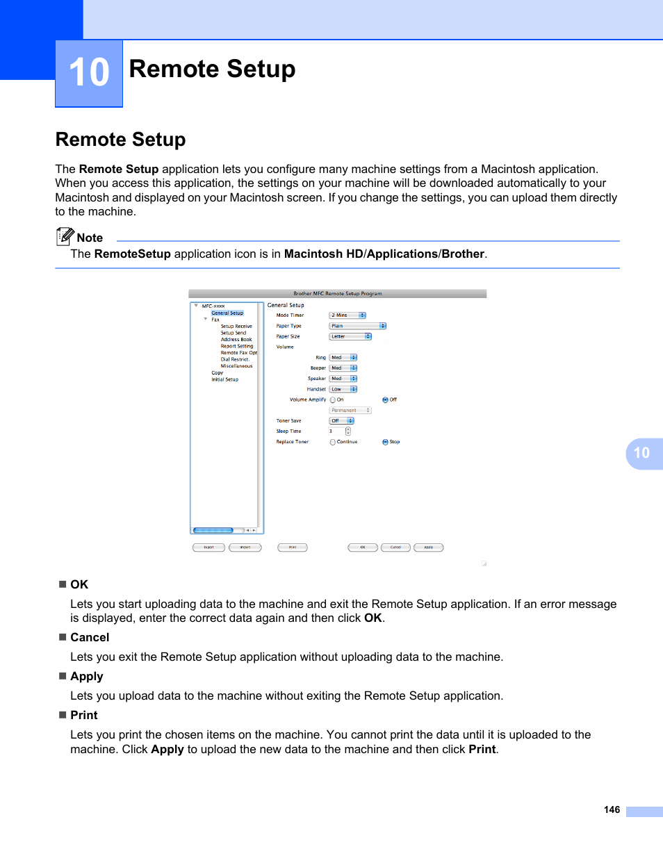 10 remote setup, Remote setup | Brother MFC-7240 User Manual | Page 153 / 160