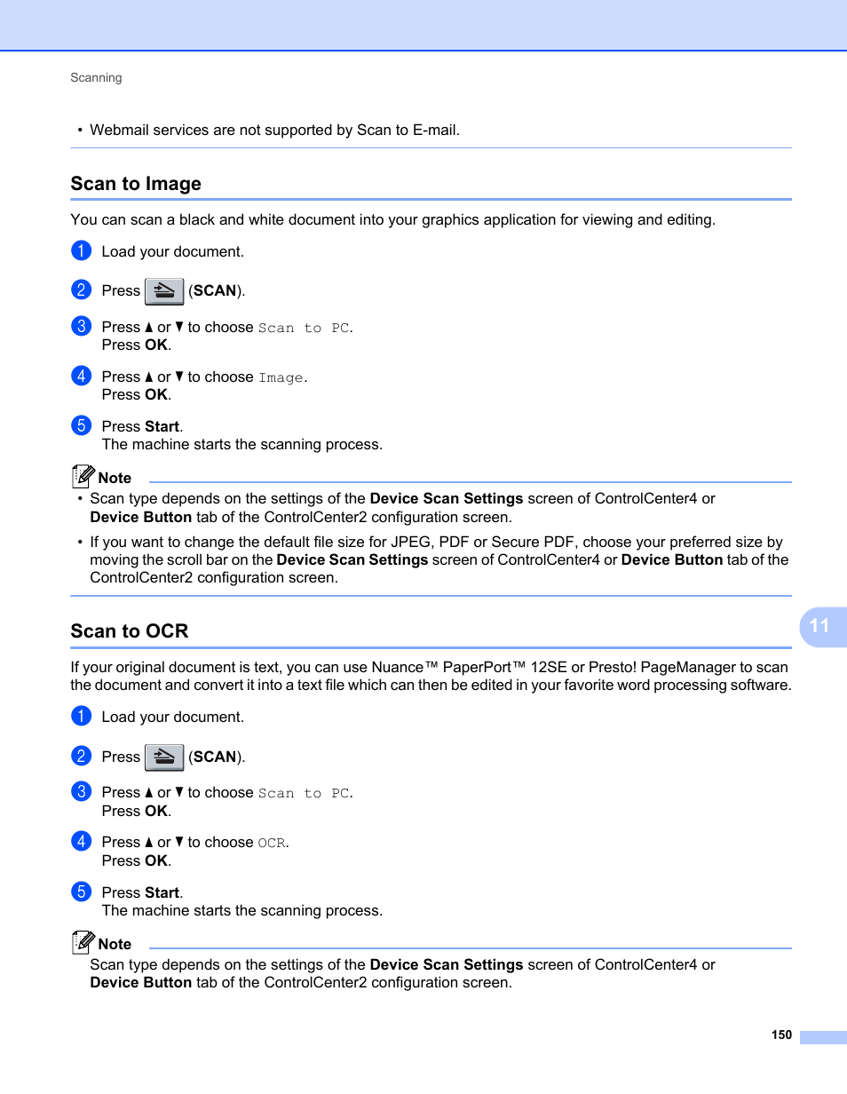 Scan to image, Scan to ocr, Scan to image scan to ocr | Brother MFC-7240 User Manual | Page 157 / 160