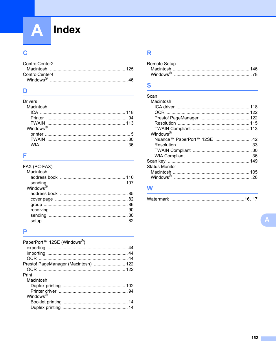 Index | Brother MFC-7240 User Manual | Page 159 / 160