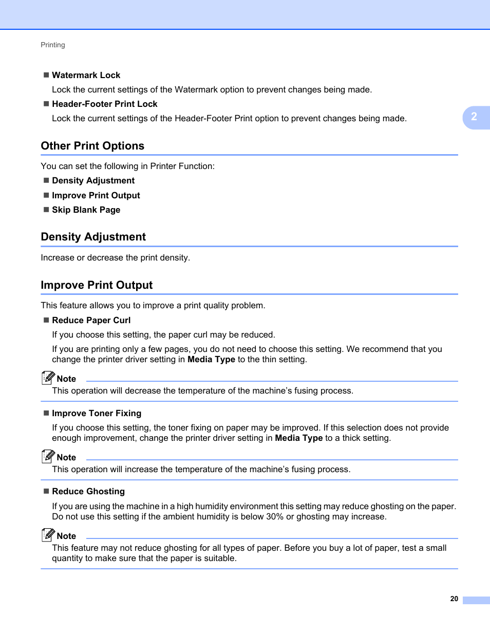 Other print options, Density adjustment, Improve print output | Brother MFC-7240 User Manual | Page 27 / 160