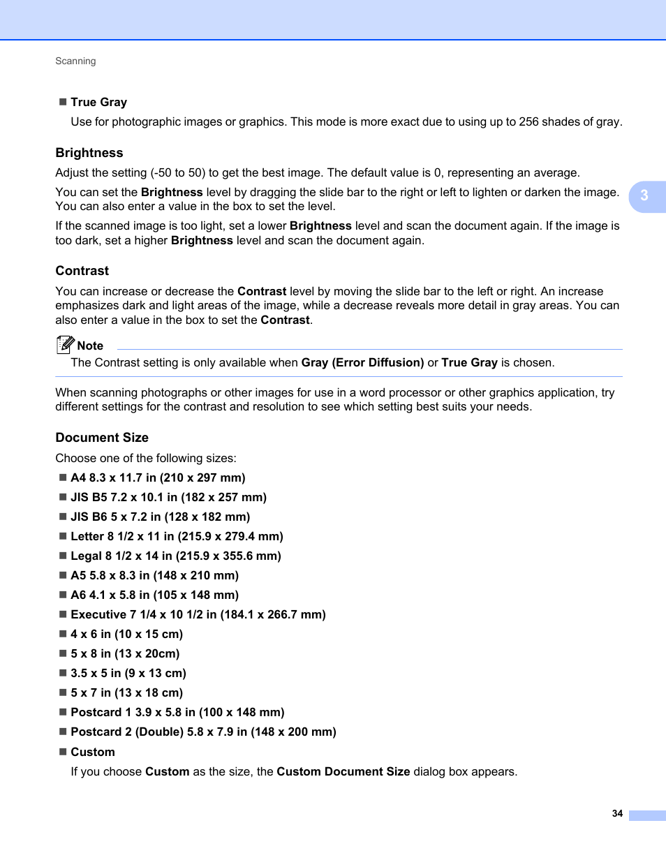 Brightness, Contrast, Document size | Brother MFC-7240 User Manual | Page 41 / 160