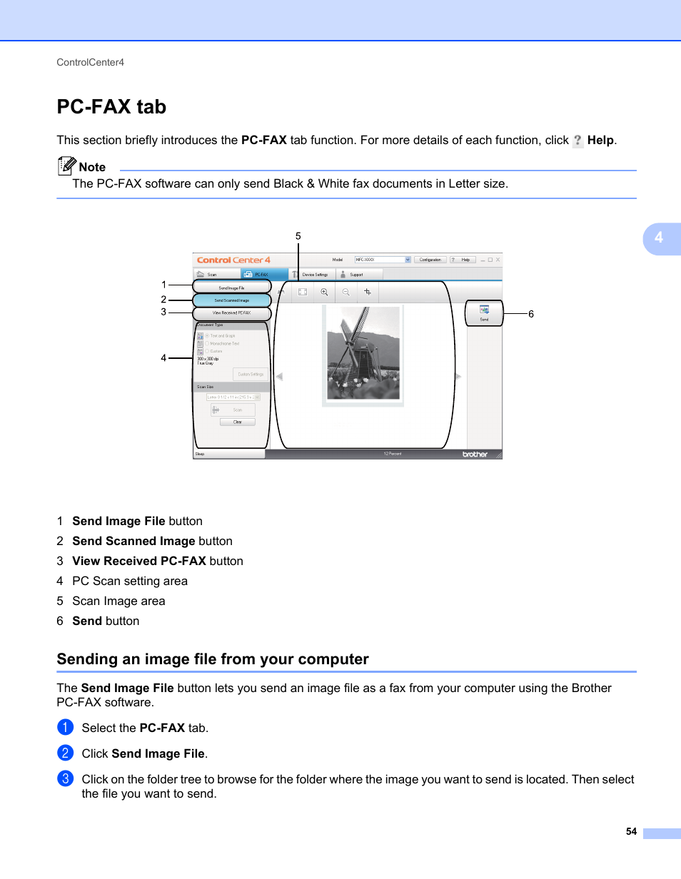 Pc-fax tab, Sending an image file from your computer | Brother MFC-7240 User Manual | Page 61 / 160