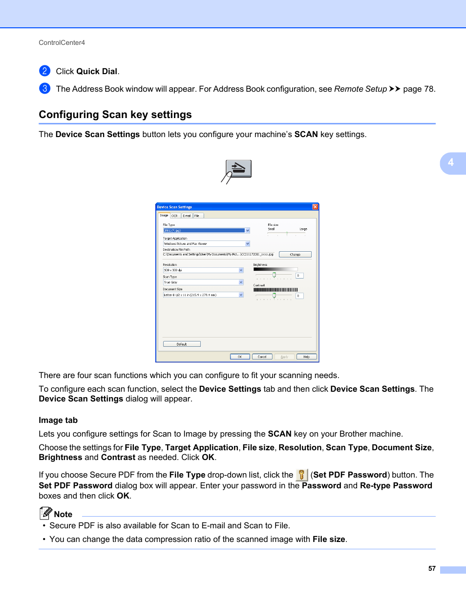 Configuring scan key settings, E configuring scan key | Brother MFC-7240 User Manual | Page 64 / 160