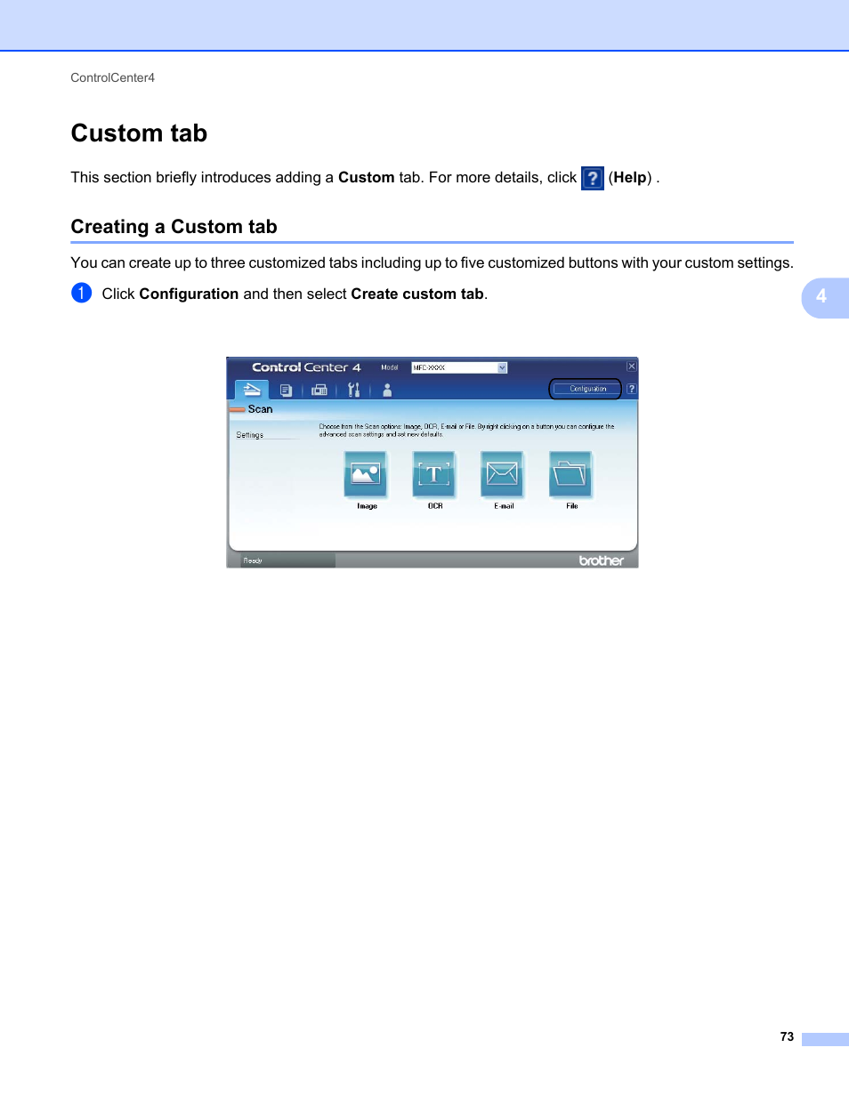 Custom tab, Creating a custom tab | Brother MFC-7240 User Manual | Page 80 / 160