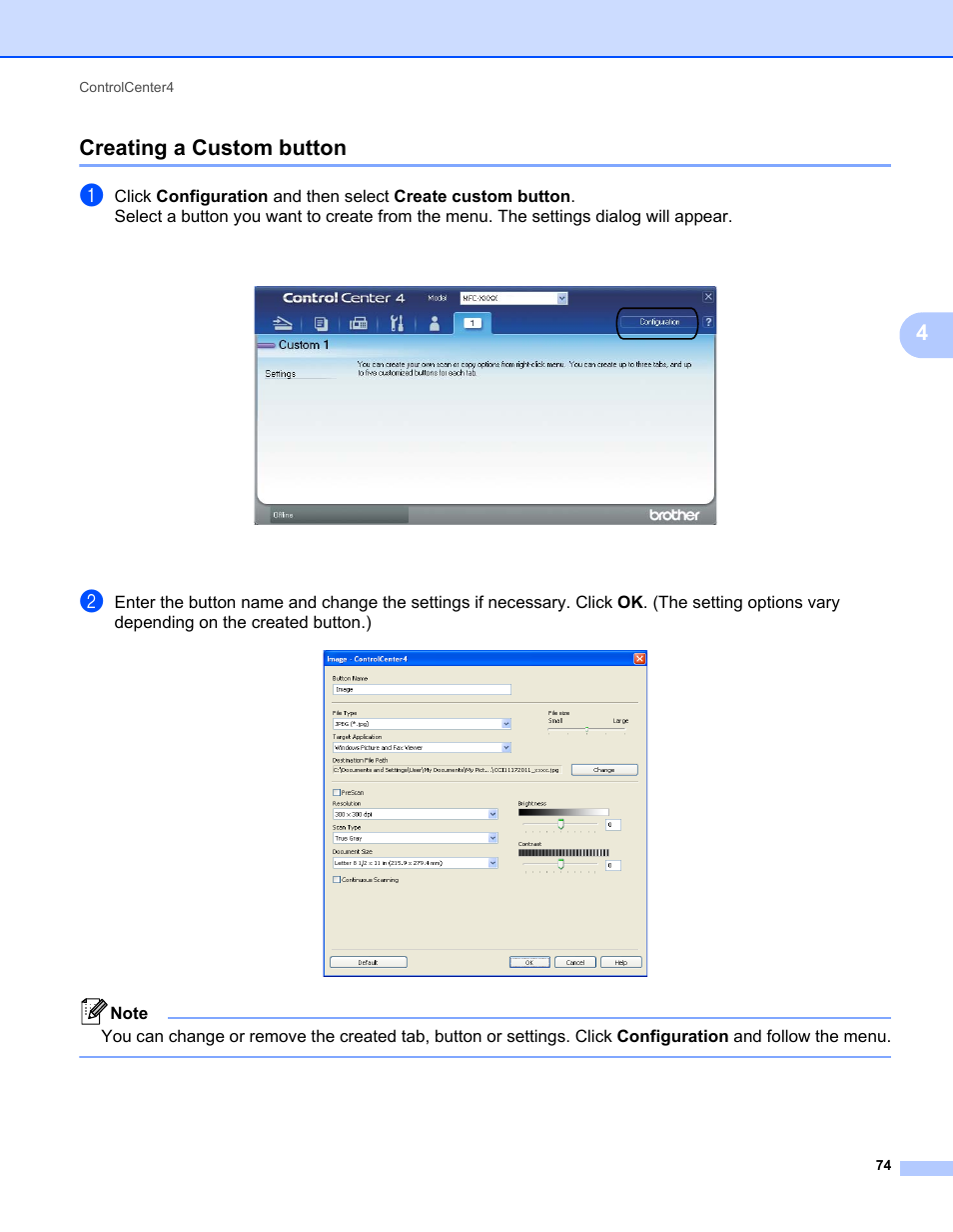 Creating a custom button, 4creating a custom button | Brother MFC-7240 User Manual | Page 81 / 160