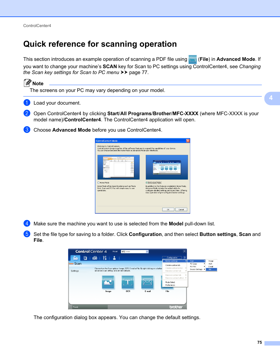 Quick reference for scanning operation | Brother MFC-7240 User Manual | Page 82 / 160