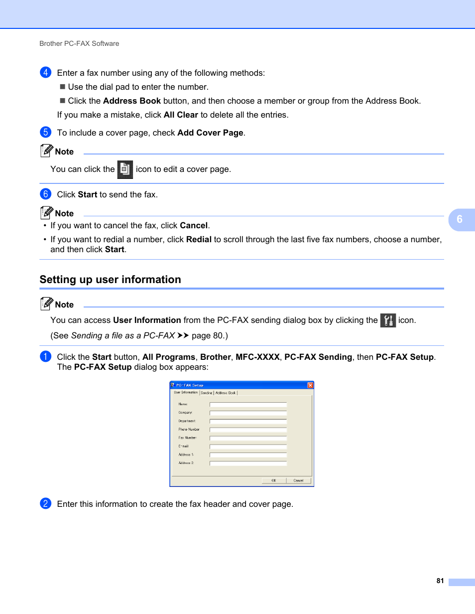 Setting up user information | Brother MFC-7240 User Manual | Page 88 / 160