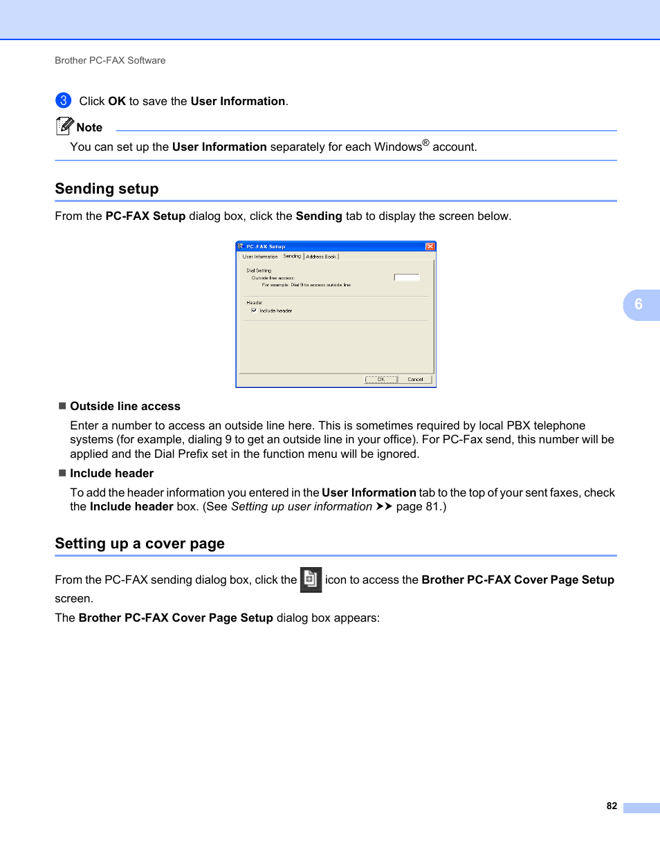 Sending setup, Setting up a cover page | Brother MFC-7240 User Manual | Page 89 / 160