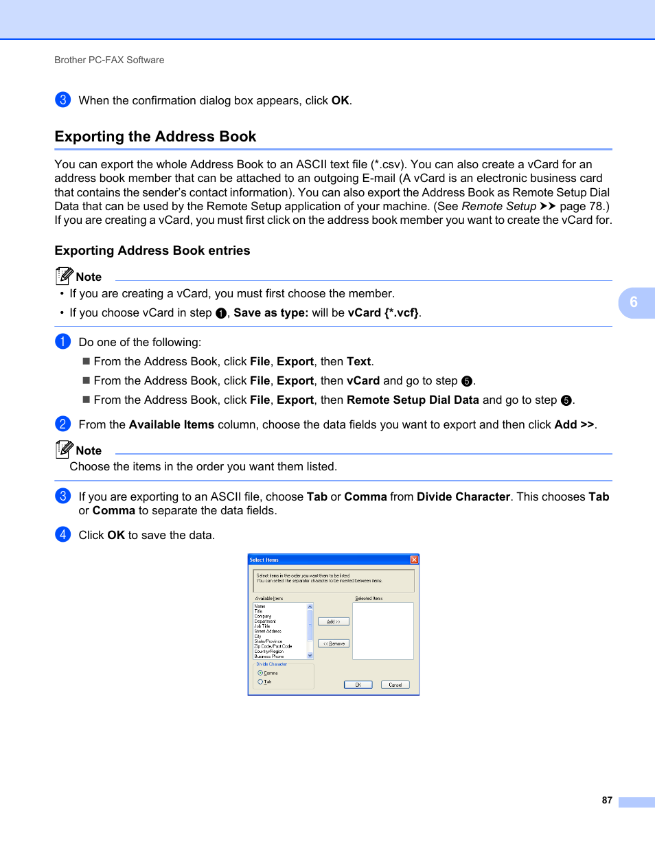 Exporting the address book, Exporting address book entries | Brother MFC-7240 User Manual | Page 94 / 160