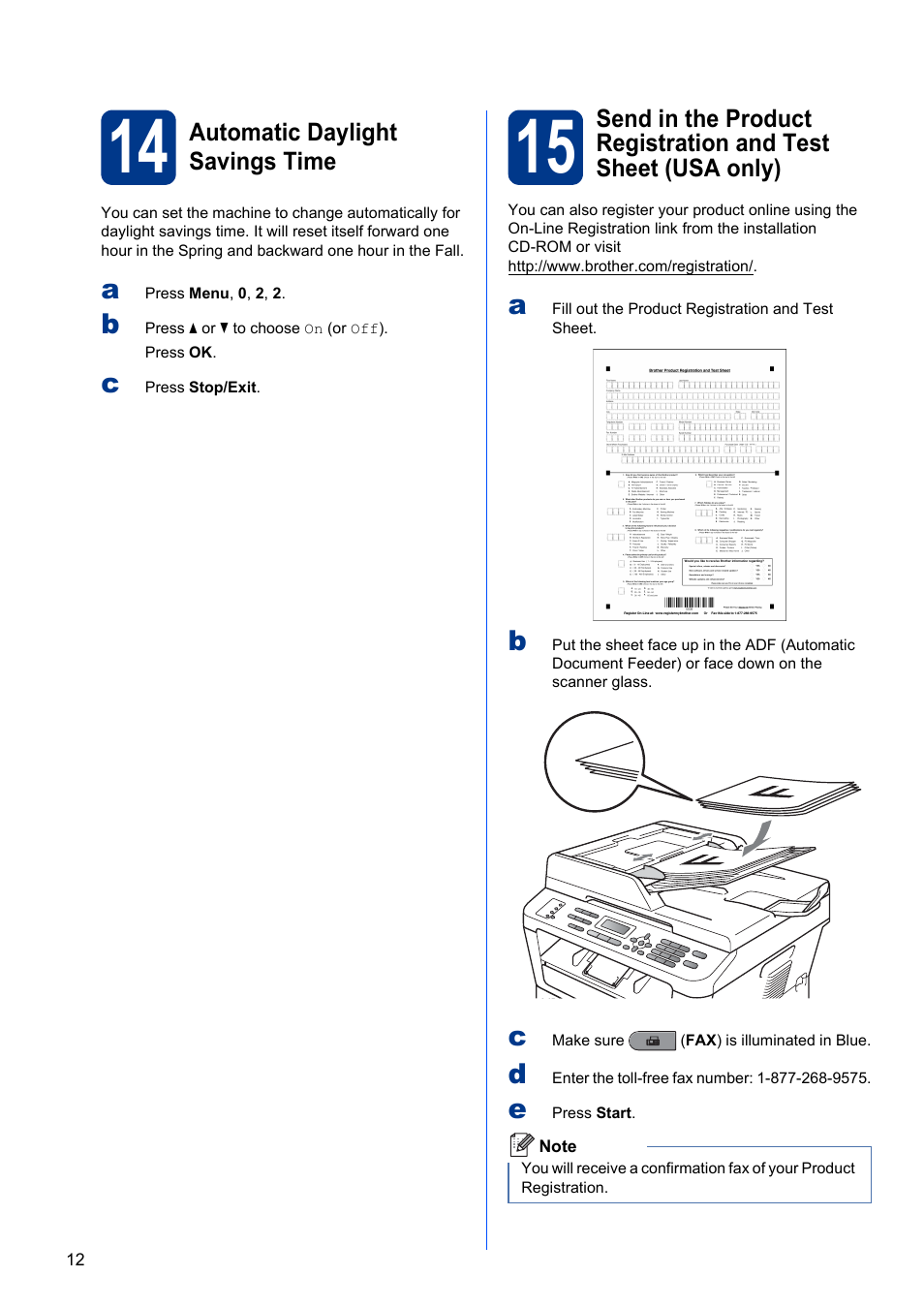 14 automatic daylight savings time | Brother MFC 7860DW User Manual | Page 12 / 42