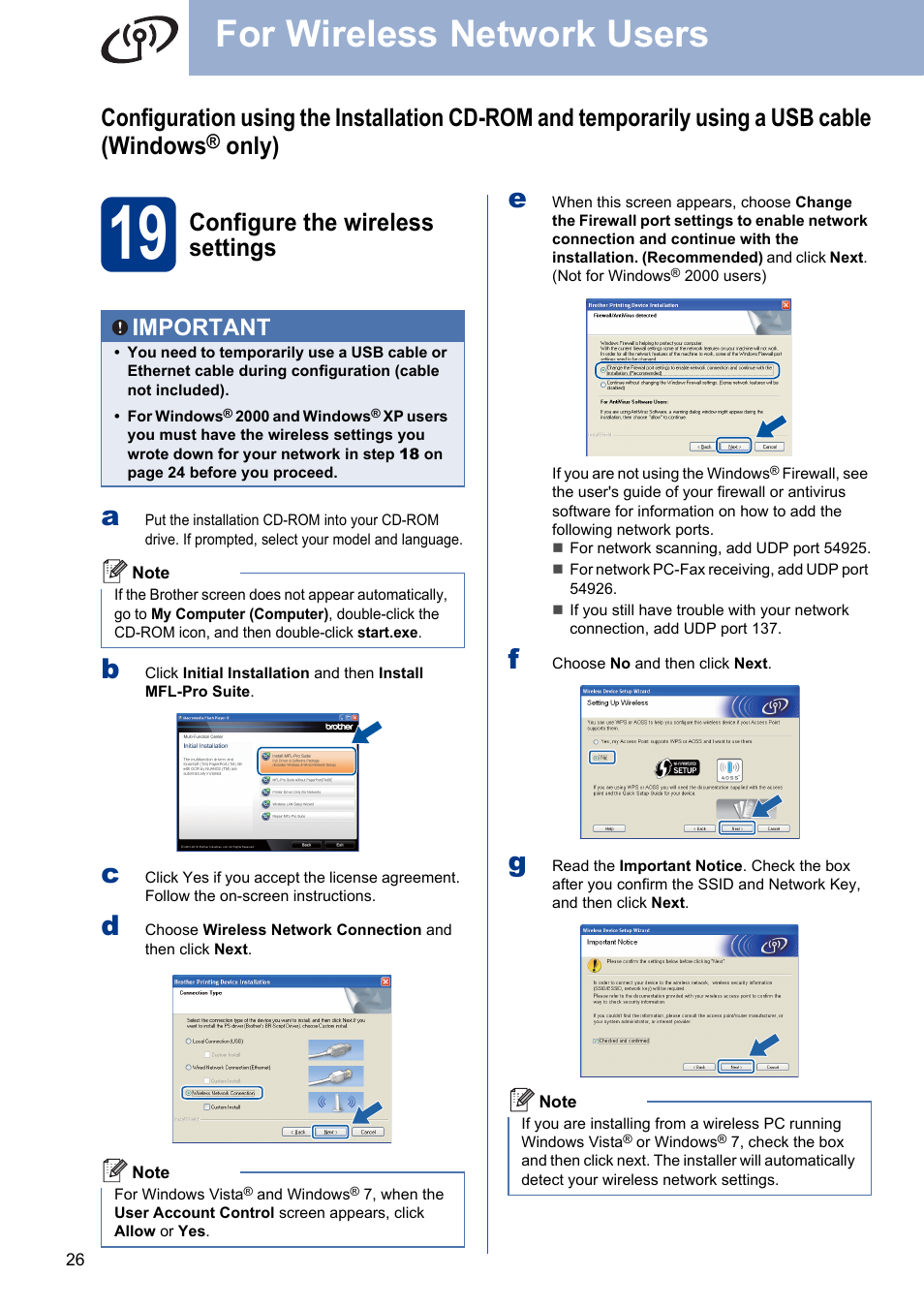 19 configure the wireless settings, For wireless network users, Only) | Configure the wireless settings, Important | Brother MFC 7860DW User Manual | Page 26 / 42