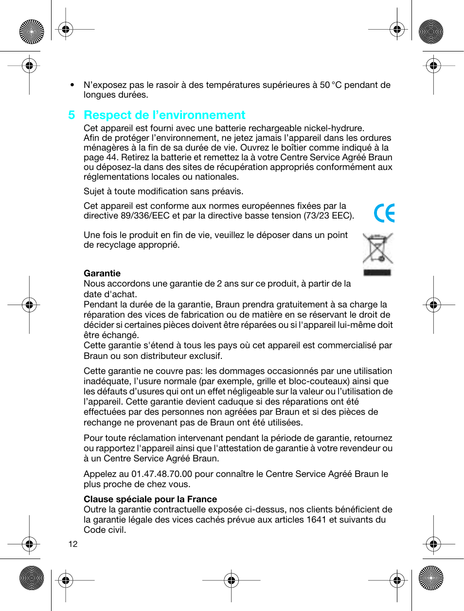 5 respect de l’environnement | Braun 3773 InterFace Excel User Manual | Page 12 / 50