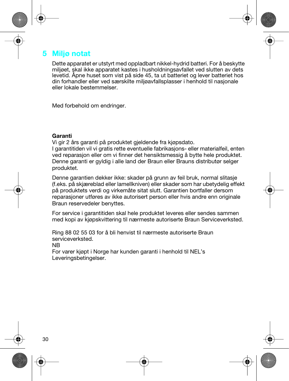 5 miljø notat | Braun 3773 InterFace Excel User Manual | Page 30 / 50