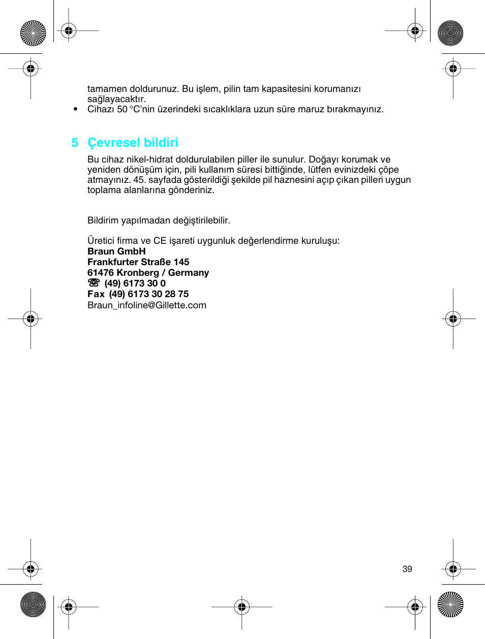 Braun 3773 InterFace Excel User Manual | Page 39 / 50