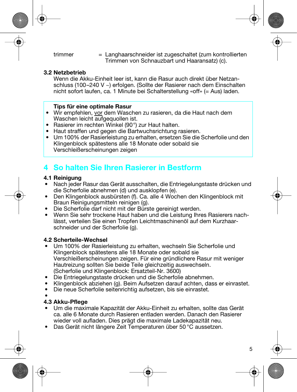 4 so halten sie ihren rasierer in bestform | Braun 3773 InterFace Excel User Manual | Page 5 / 50