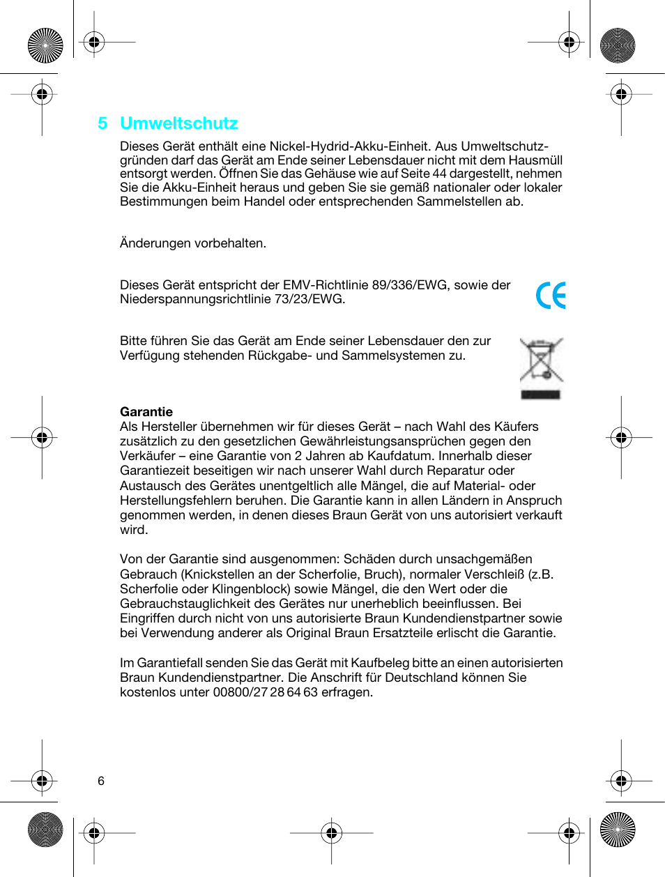 5 umweltschutz | Braun 3773 InterFace Excel User Manual | Page 6 / 50