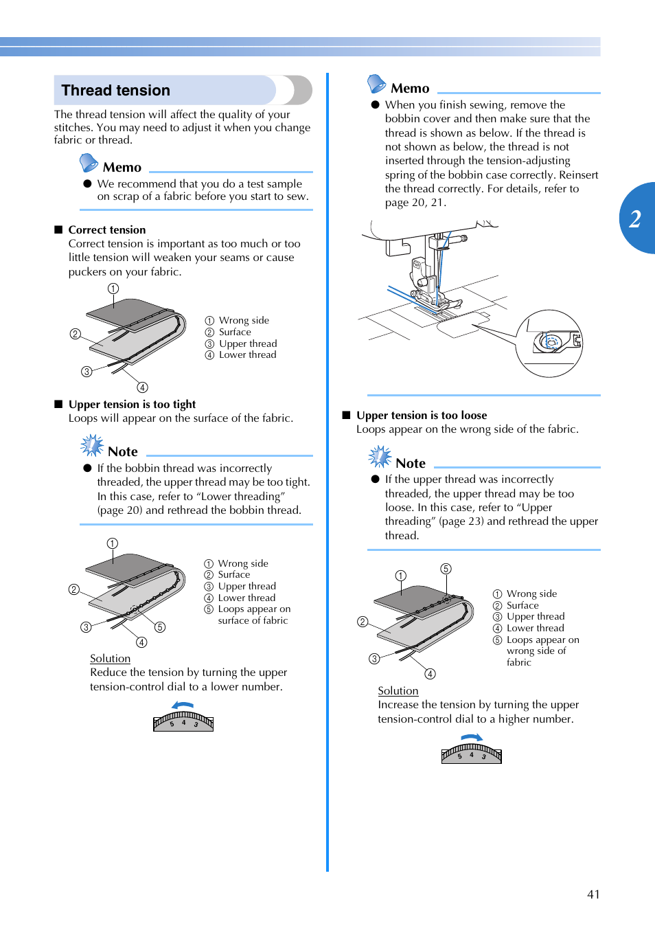 Thread tension | Brother XR1355 User Manual | Page 43 / 112