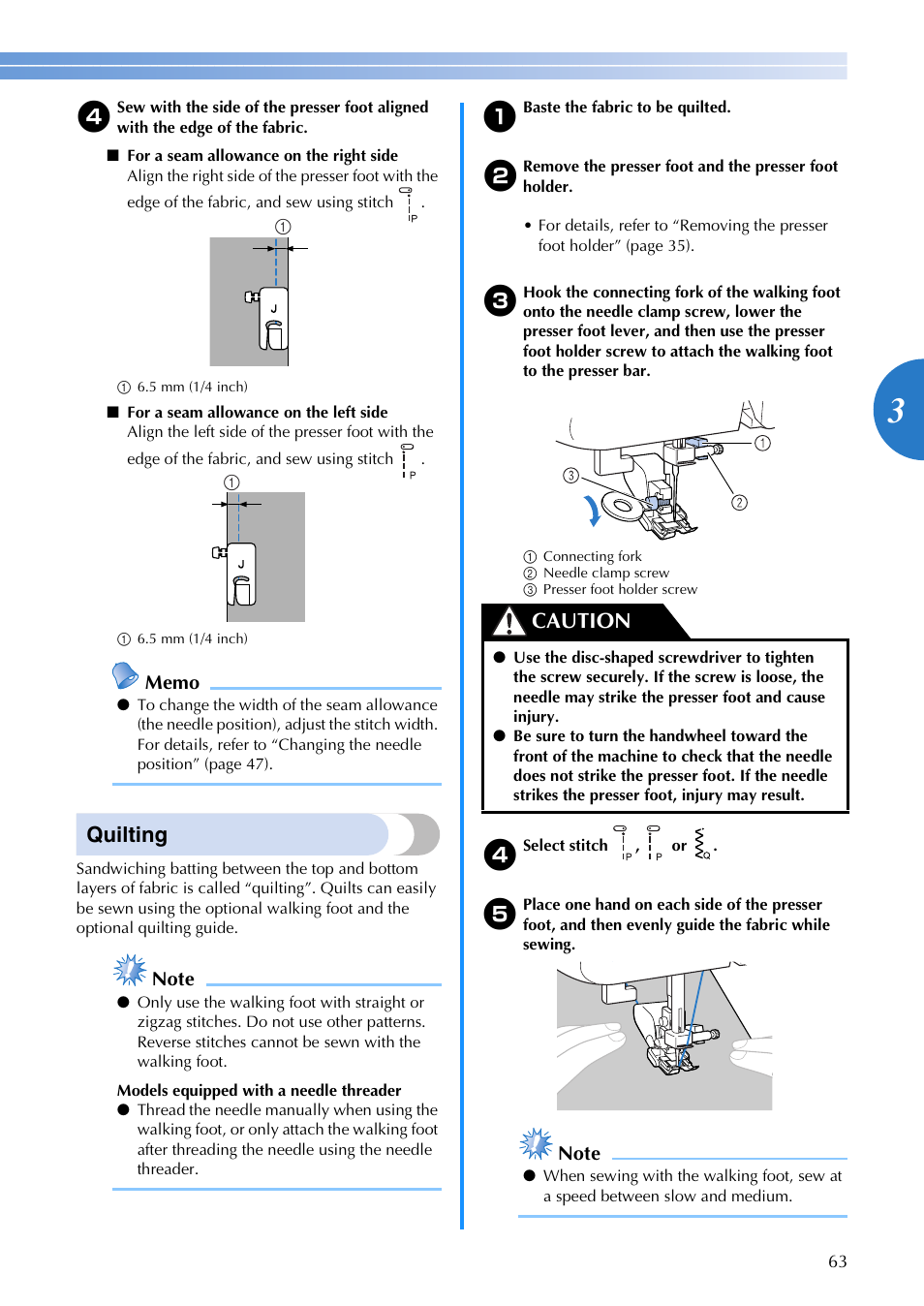 Quilting, Caution | Brother XR1355 User Manual | Page 65 / 112