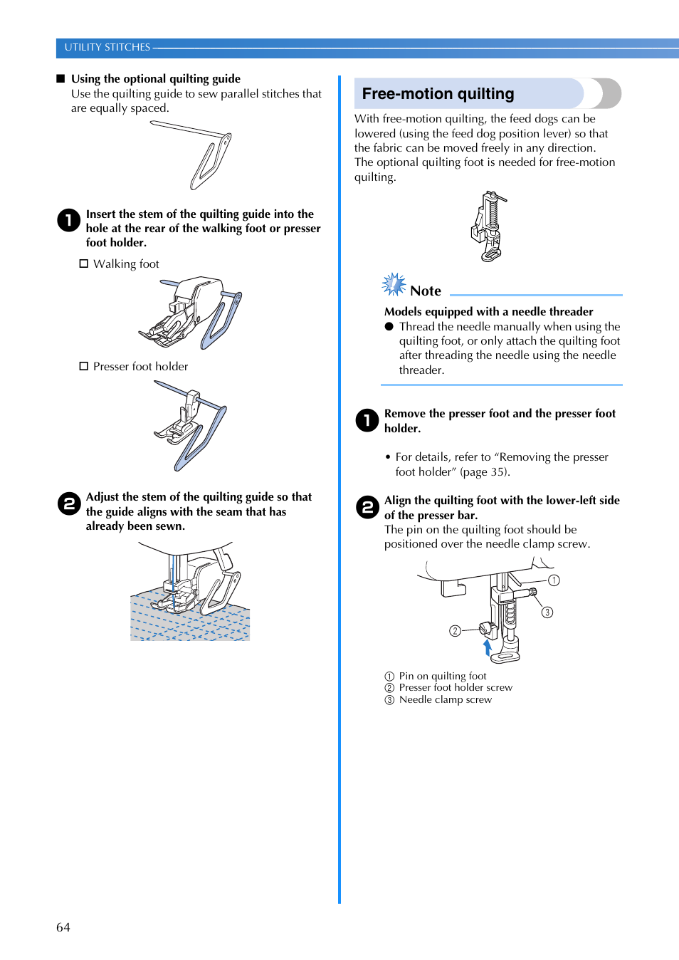 Free-motion quilting | Brother XR1355 User Manual | Page 66 / 112