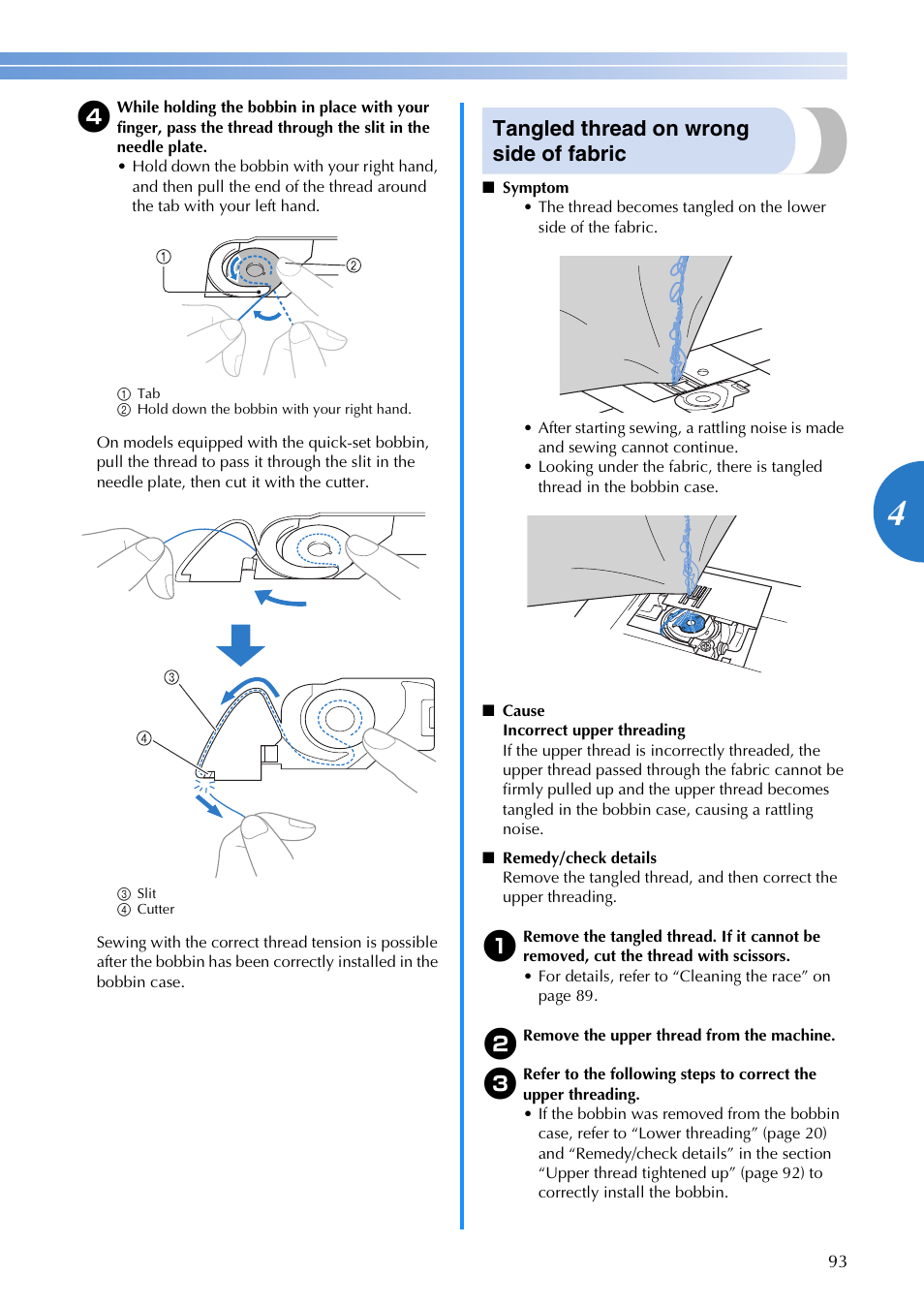 Tangled thread on wrong side of fabric | Brother XR1355 User Manual | Page 95 / 112