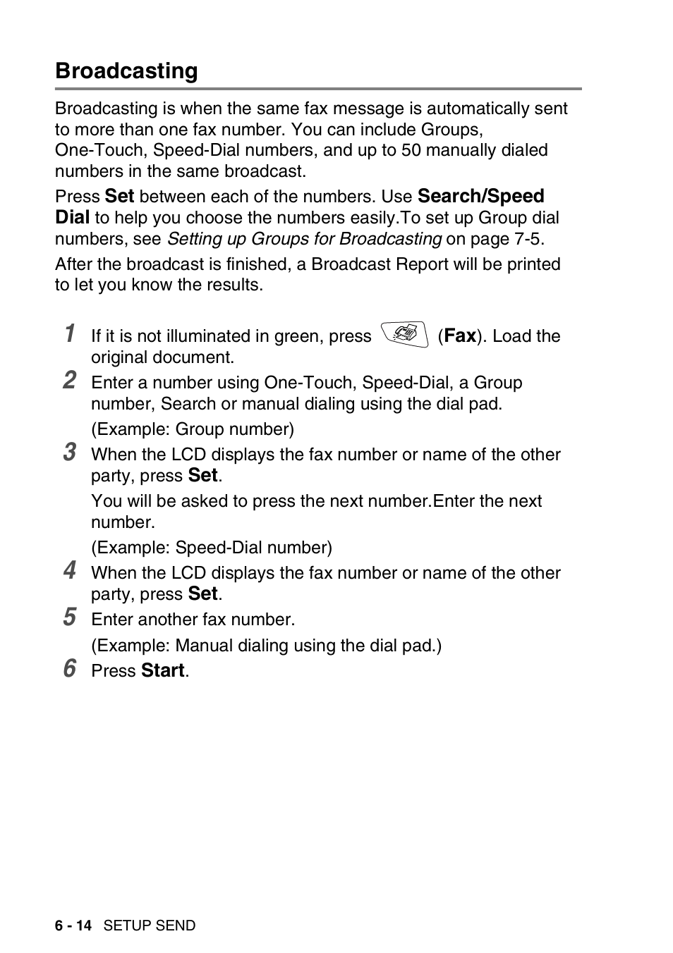 Broadcasting, Broadcasting -14 | Brother MFC 8220 User Manual | Page 103 / 213