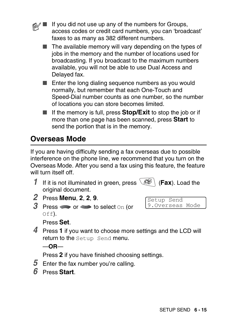 Overseas mode, Overseas mode -15 | Brother MFC 8220 User Manual | Page 104 / 213