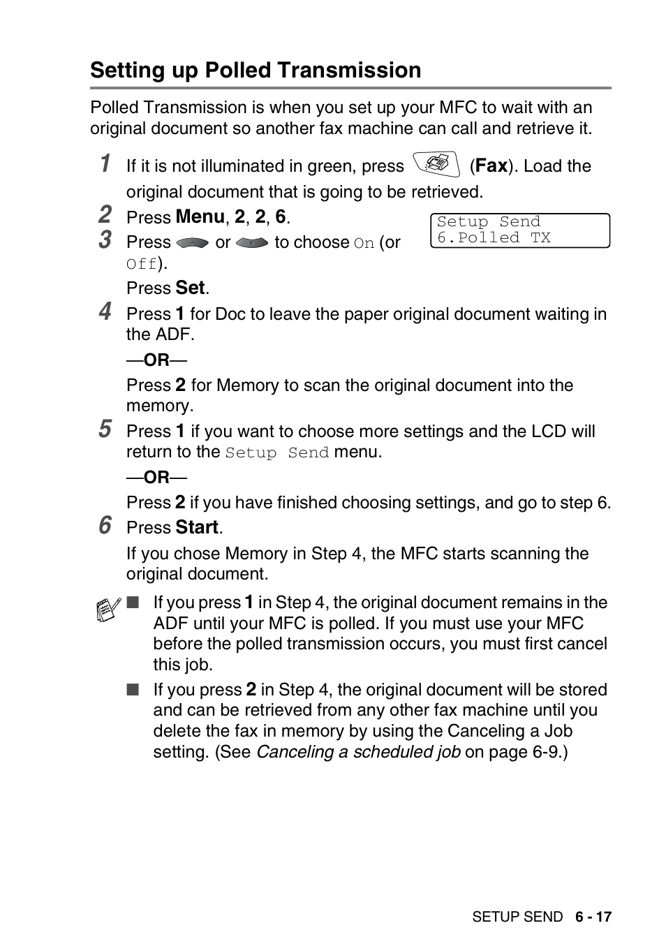 Setting up polled transmission, Setting up polled transmission -17 | Brother MFC 8220 User Manual | Page 106 / 213