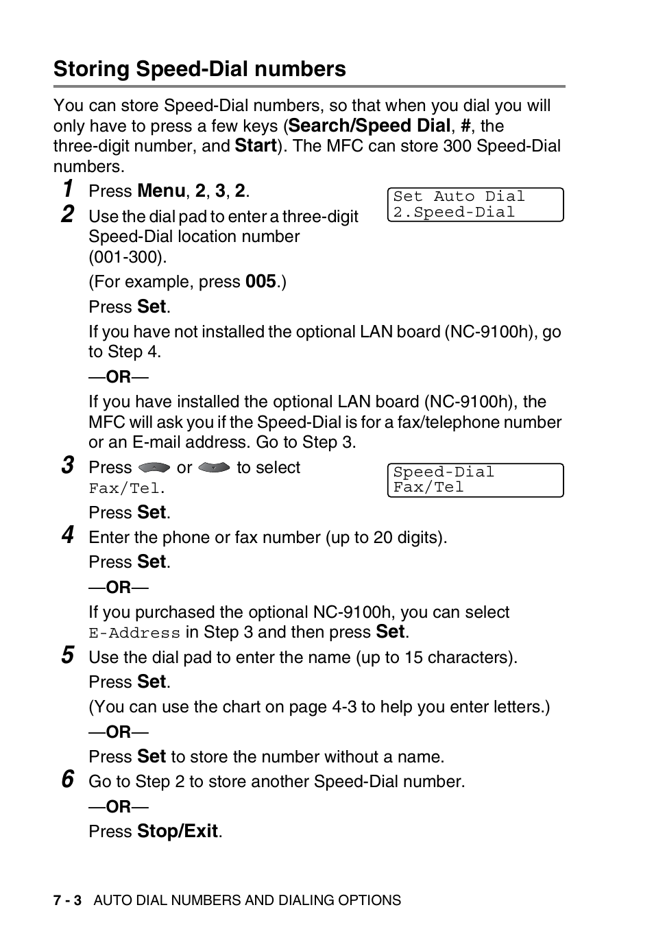 Storing speed-dial numbers, Storing speed-dial numbers -3 | Brother MFC 8220 User Manual | Page 111 / 213