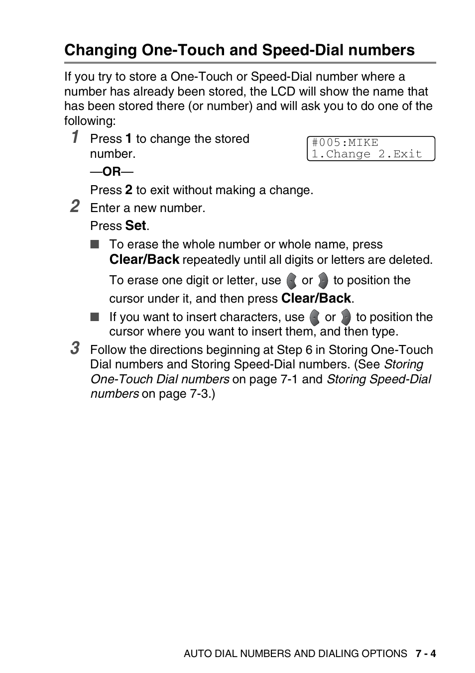 Changing one-touch and speed-dial numbers, Changing one-touch and speed-dial numbers -4 | Brother MFC 8220 User Manual | Page 112 / 213
