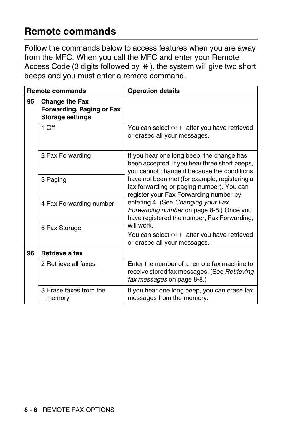 Remote commands, Remote commands -6 | Brother MFC 8220 User Manual | Page 121 / 213
