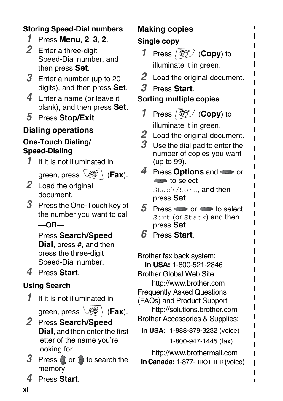 Dialing operations, Making copies | Brother MFC 8220 User Manual | Page 13 / 213