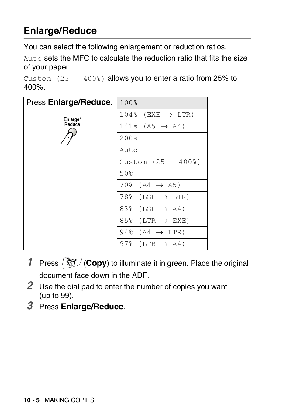 Enlarge/reduce, Enlarge/reduce -5 | Brother MFC 8220 User Manual | Page 131 / 213