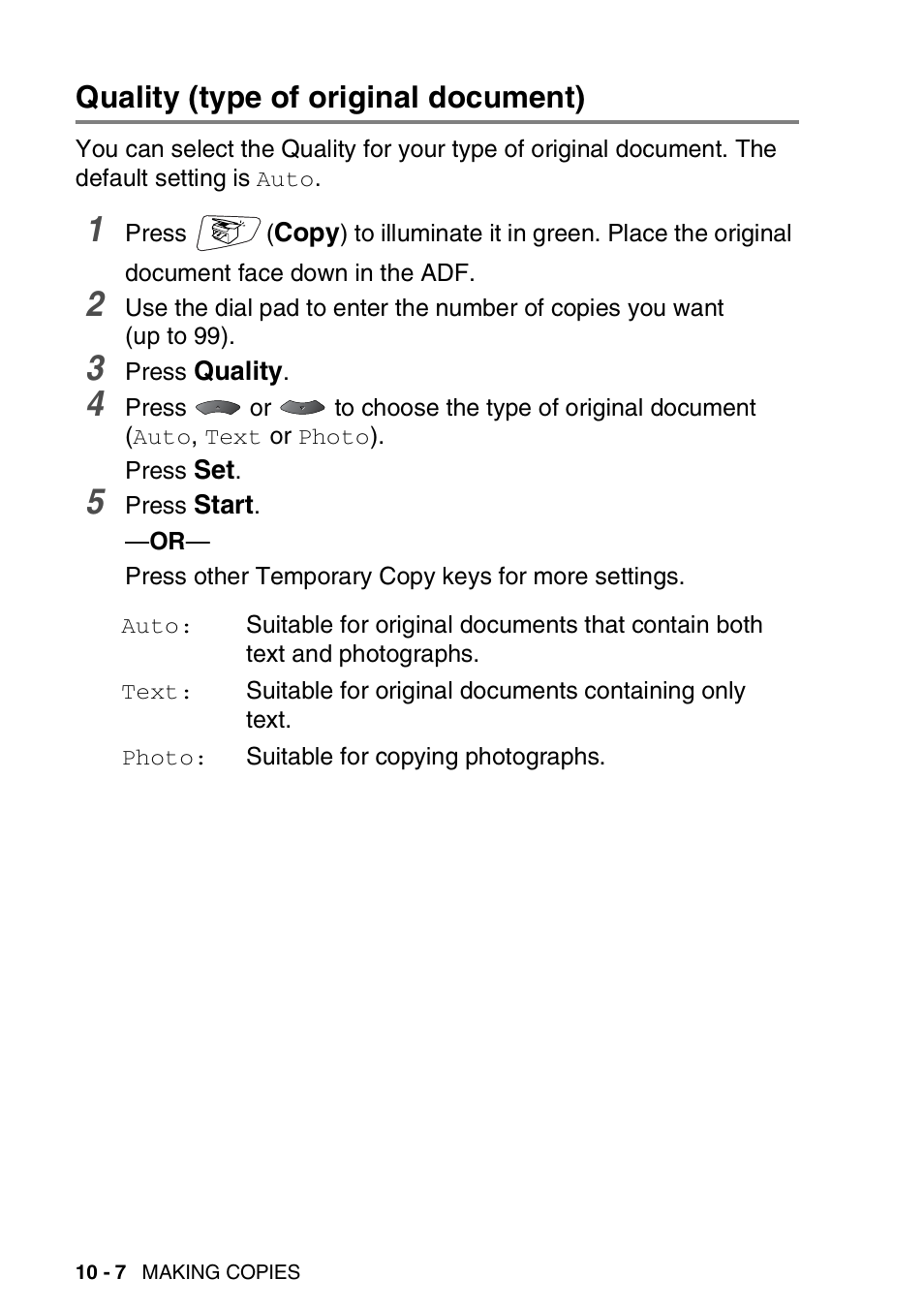 Quality (type of original document), Quality (type of original document) -7 | Brother MFC 8220 User Manual | Page 133 / 213