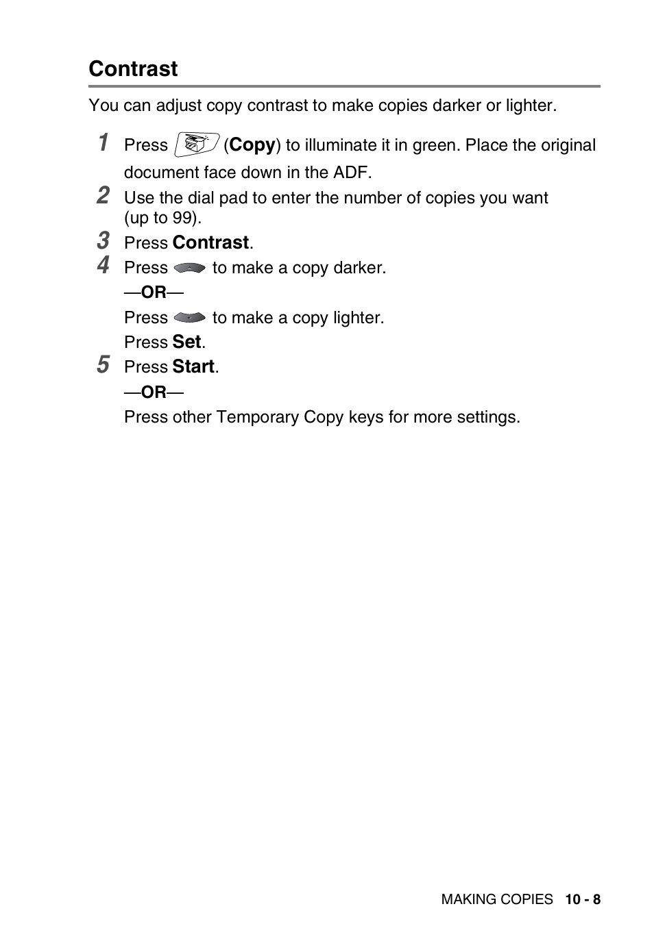 Contrast, Contrast -8 | Brother MFC 8220 User Manual | Page 134 / 213